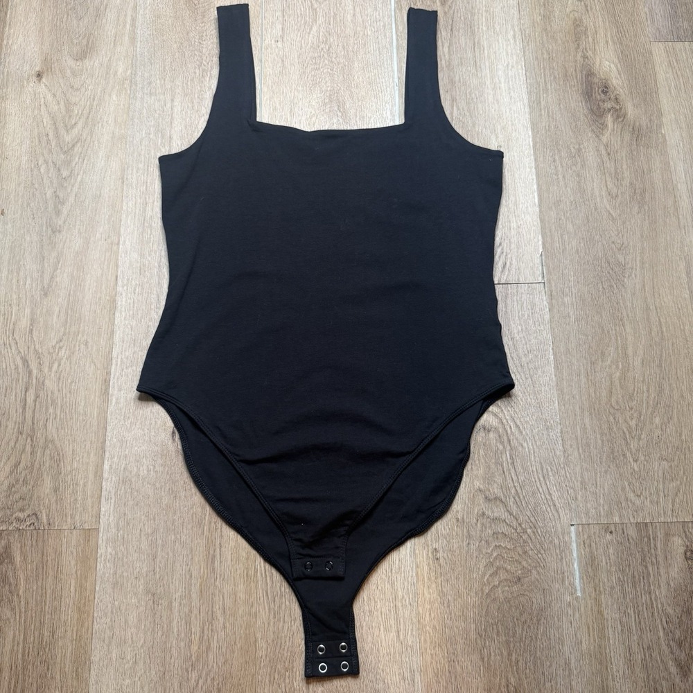 Old Navy Black Square Neck Bodysuit Women's Size XL Tank Top Snap Crotch Stretch